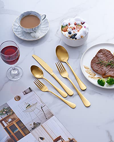 Joincook Matte Gold Silverware Set,Stainless Steel Flatware,20 Pieces Set Cutlery Utensils Set Service For 4,Spoons And Forks Set, Dishwasher Safe #TOP2