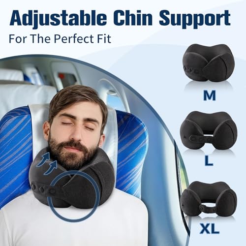Image of Cirorld Neck Pillow for Traveling, Travel Pillows for Airplanes,100% Pure Memory Foam Travel Neck Pillow, Adjustable Flight Pillow, Portable Plane Accessories with Eye Mask, Earplugs, Carry Bag