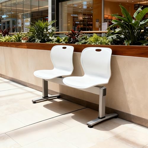 GMBAYUE Banco para sala de espera, asiento de plástico monobloque, asientos de estadio, bancos para recepción en aeropuerto para baloncesto escolar, interiores y exteriores (blanco, 97 cm)