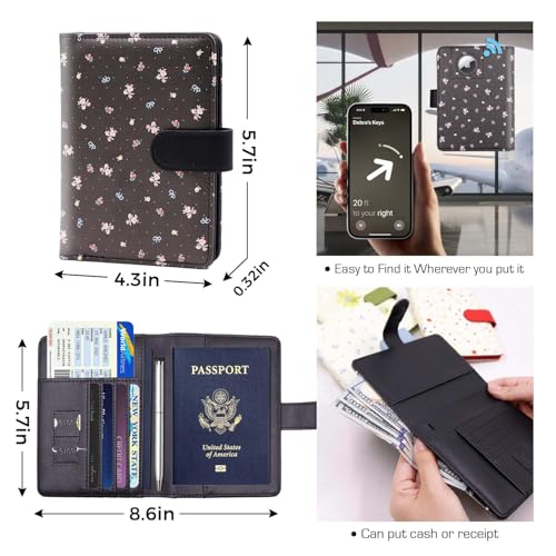 Image of Melsbrinna Rfid Passport Holder for Travel women /Men, Cute Passport Wallet Rfid Blocking Card Slots, Rfid Passport Cover /CaseTravel Wallet, Passport Book Holder (1, floral black a)