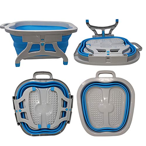 Large Foot Soaking Tub, bucket for feet, foot bath, foot tub, for at Home Spa Pedicures. Plastic/Rubber Foldable Bucket For Soaking Feet to Apply Callus Remover, or Use Pumice Stone (Blue) - Thumbnail 3