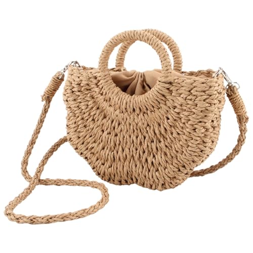 Image of Rattan Handmade Straw Tote Handbag Beach Shoulder Bag Summer Beach Rattan Bag Straw Bag