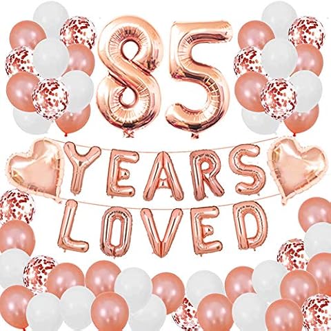 85 Years Loved Rose Gold Theme Kit for 85TH Birthday or Anniversary Party Decorations Supplies Rose Gold Latex Confetti Balloons 16inch Years Loved Foil Balloons 32inch Number 85 Rose Gold Succris Cover