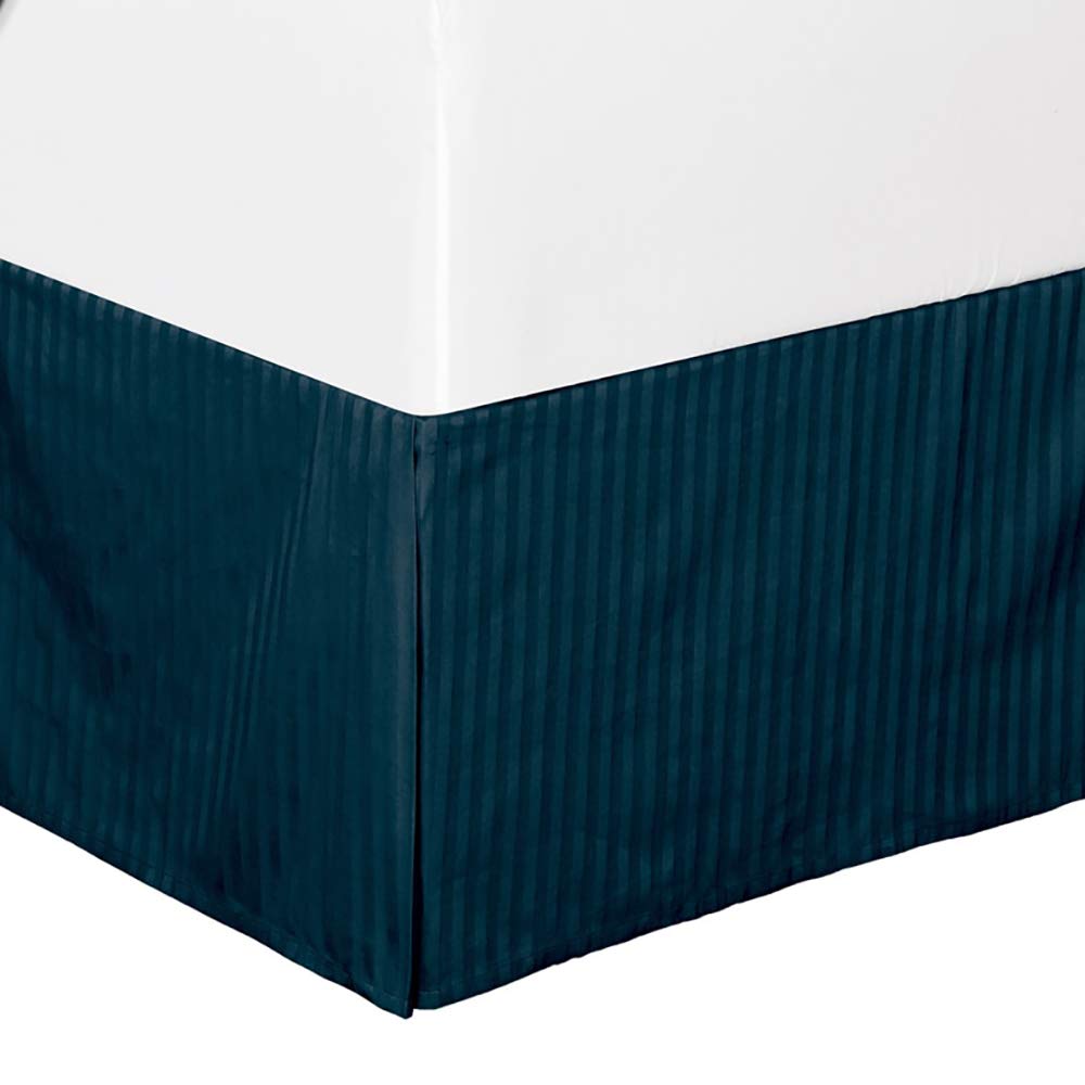 Royal Tradition Damask Striped 300-Thread-Count, 100-Percent Cotton Twin XL Pleated Tailored, 15-Inch Drop, Split Corners Bed Skirt, Navy