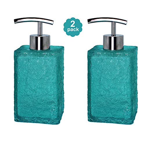 Cesun Resin Soap Dispenser with Rust Proof Stainless PumpÂ for Bathroom, 13 Oz Square Bottles Dispenser for Soap, Lotion 2 Pack (Glacier)