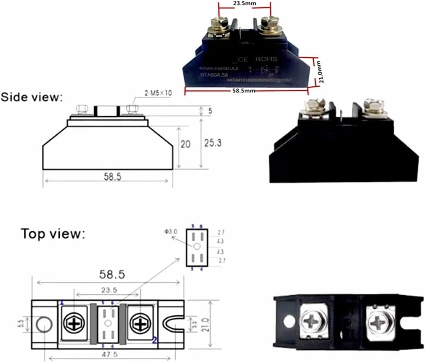 BTA100A bidirectional thyristor module BTA40A 50A 60A 80A Withstand voltage 1000V small high-power spot welding machine M220.58(BTA 60A)