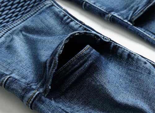 Men's Patchwork Vintage Hop Slim Straight Elastic Cycling Denim Pants Trouser2