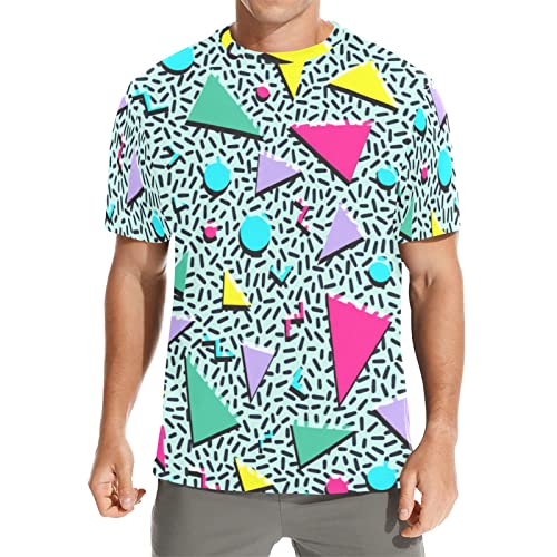 80S 90S Mens Hip Hop T-Shirts Hipster Premium Tees- Crew Neck Soft Men Vintage Workout Short Sleeve Cotton Fit Gym Beach Shirts Novelty Memphis 3D Disco Party Outfits Xl #TOP6