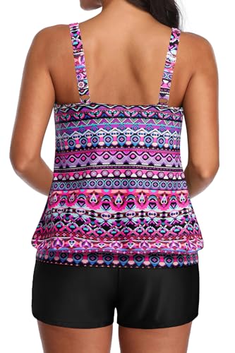 Image of Aqua Eve Two Piece Women's Tankini Swimsuits Blouson Swim Tank Top with Shorts Modest Bathing Suits