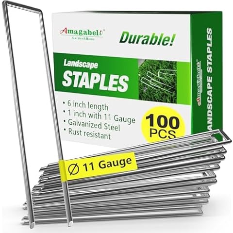 AMAGABELI GARDEN & HOME 100 Pack Galvanized Landscape Staples 6 Inch 11 Gauge Garden Staples Garden Stakes Plant Cover Stakes U-Shaped Landscape Stakes Landscape Pins for Weed Barrier Fabric Cover