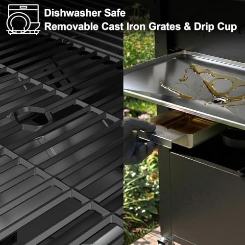 Image of 4 Burners Propane Gas Outdoor Grill 50000 BTU, 553 Sq.in, Side Burner, Porcelain-Enameled Grates, Stainless Steel Propane Grill Outdoor Cooking, Patio Garden Family Barbecues Party