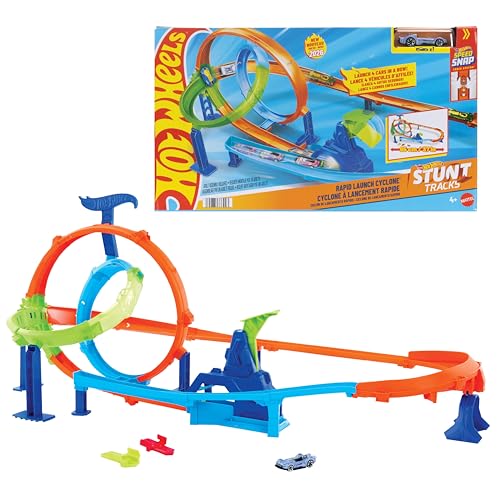 Hot Wheels Stunt Tracks Rapid Cyclone Spielset und 1:64 Auto