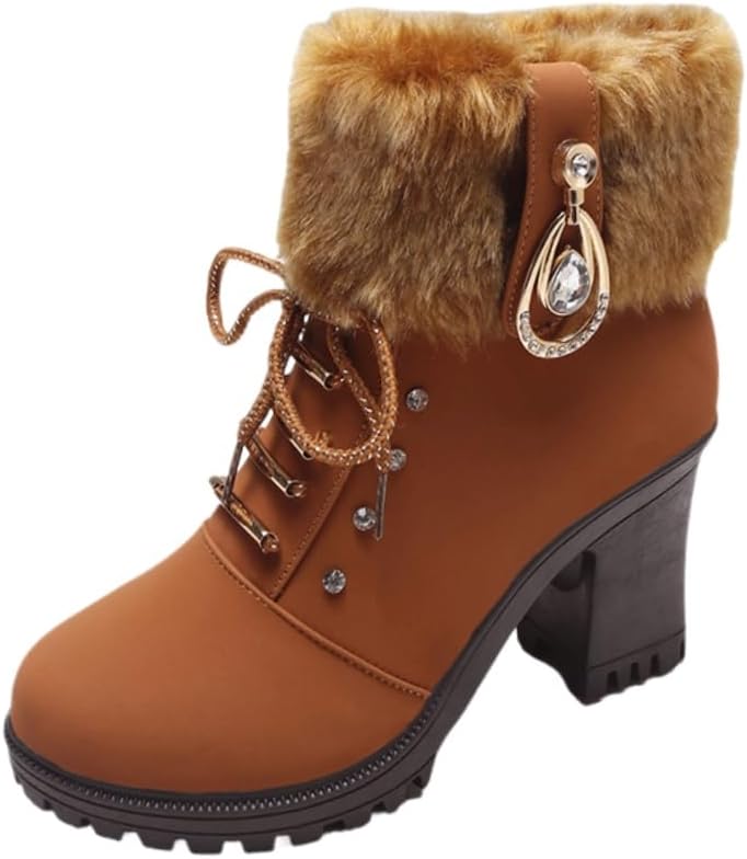 Women's thick boots - warm, metal design, comfortable for daily use, suitable for outdoor activities, snowy conditions.