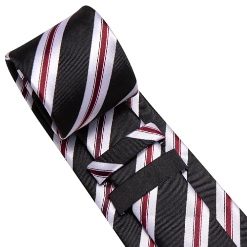 Image of Dubulle Mens Paisley Floral Silk Tie for Men Black Red Striped Necktie and Pocket Square Cufflinks Set Wedding Business