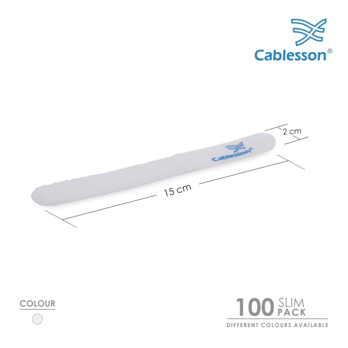 Cablesson Reusable Releasable Hook and Loop Nylon Cable Ties - Pack of 100 - Slim Pack - Straps and Keep wire cord tidy - White - Image 2
