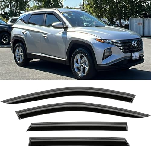 Outside All Weather Durable Rain Guards Window Visor Fit for Hyundai Tucson & Tucson Hybrid 2022-2024 Window Deflectors, Vent Guard Window Visors Sun Shades, 4 Pieces Set Accessories - Smoke Tinted