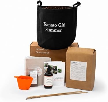 Gardenuity Tomato Girl Summer Garden Kit for Patios, Balconies & Apartments Just Add Plants | Fits 1 Tomato + 3 Herbs | Reusable Grow Bag, Soil, Nutrients & Grow Pro Support Plants Not Included
