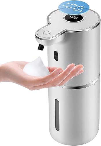 Miniatura 8 de Dispensador automático de jabón espumoso de 12.8 onzas, recargable y 6 niveles de espuma ajustable con pantalla digital, montaje en pared,