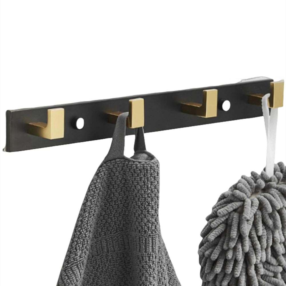 Gancho de fila de oro negro para baño, gancho para sala de montaje, gancho individual para puerta, gancho de pared trasera, material de aluminio espacial, 4 ganchos B, 1