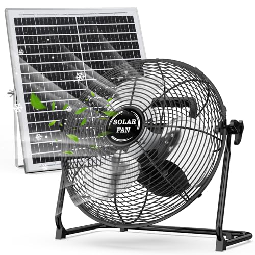 DBF 18' Solar Powered Fan for Outdoor - 30000mAh Rechargeable Floor Fan with 40W Solar Panel, 18 Speed, 12-60H Runtime, Quiet Cordless Fans for Home Patio Camping Gazebo Outage