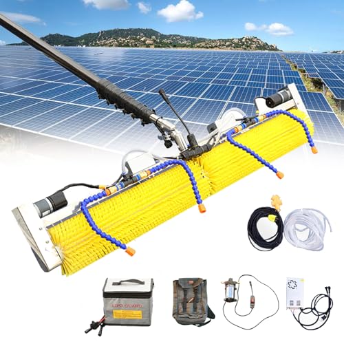Cepillo de limpieza de paneles solares y ventanas con poste ajustable, cepillo rodante para lavado al aire libre, mango extensible para un fácil alcance