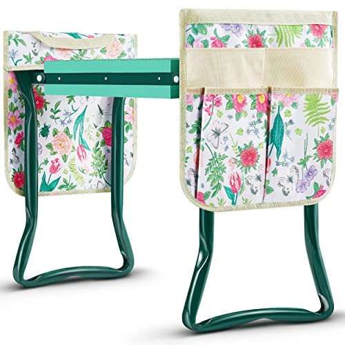 Garden Kneeler with 2 Tool Pouches Gardening Bench with Widen EVA Foam Pad Garden Stools Outdoor Tools Kit Sturdy Gardening Tools Gift for Gardening Lovers