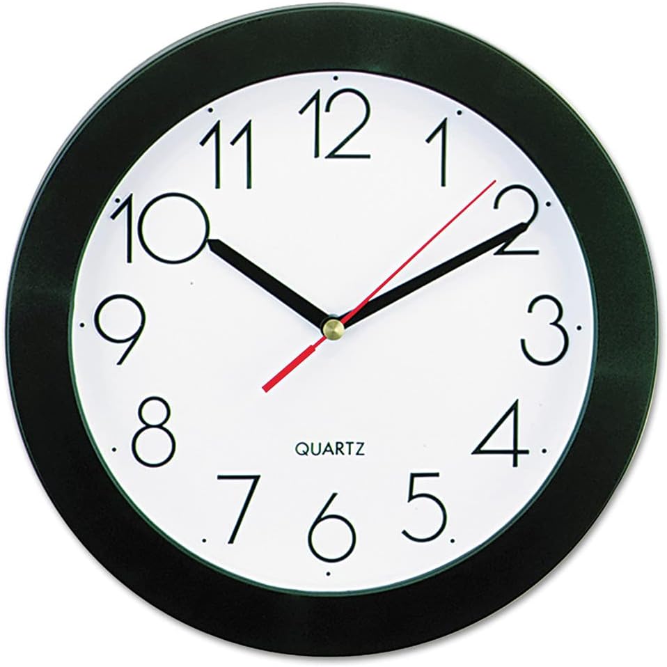 Universal 10421 Round Wall Clock, 9 3/4", Black