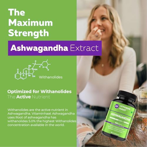 Image of Ashwagandha Supplements 90 Capsule| Organic Ashwagandha Powder Supplement for Men & Women | Supports Stress and Anxiety Relief | Withanolides 5%, Piperine Bio Enhanced Formula by VitaminHaat