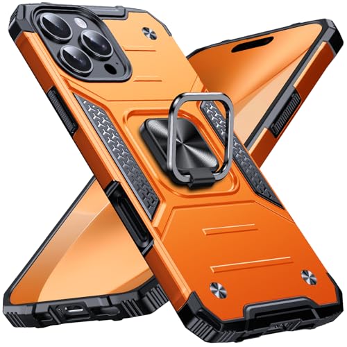 Image of Anqrp Heavy Duty Case for iPhone 16 Pro Case with Enhanced Ring Holder Grip Stand, Military Grade Shockproof Rugged Drop Protective Silicone Hard Slim iPhone 16 Pro Phone Case Cover,Orange
