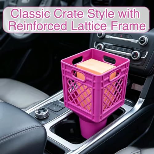 Universal Square Car Cup Holder Adapter, Fits Half Gallon Milk Cartons & Large Iced Tea Cups, Farmhouse Crate Style Drink Holder with Handle for SUV, Truck & Minivan Vehicle Console, (Rose Red) by Generic - Used condition - Image 3