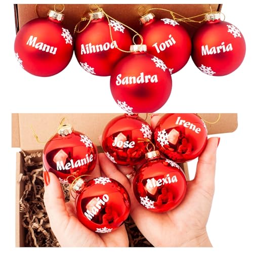 Olesea Bola de Navidad Personalizada con Nombre | De Cristal Color Rojo Glossy o Matte – Adorno Navideño Exclusivo para Árbol | Decoración Navideña Elegante | | Natal Decoração