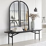 OUSHUAI Black Arched Mirror Set of 2,Window Pane Mirror for Wall Decor,Farmhouse Wall Mirror with Metal Frame,Wall Mounted Mirror for Entryway,Hallway,Living Room,Fireplace.2-Pack 38'X13.4'