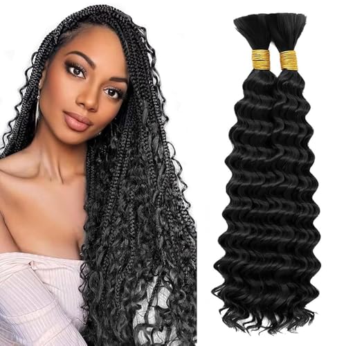 Human Braiding Hair for Boho Braids 20 20 Inch Deep Wave Bulk Human Hair for Braiding Wet and Wave Human Culry Hair for Boho No Weft 2 Bundles