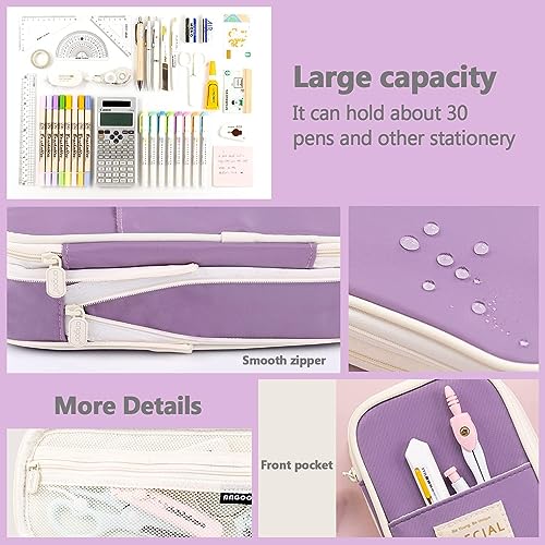 Image of PRANIJ Cute Aesthetic Large Capacity Expandable Pencil Case Pouch with Zipper Portable Office Stationery Desk Organizer for School Collage Boys Girls Adults Women Men (Rich Purple)