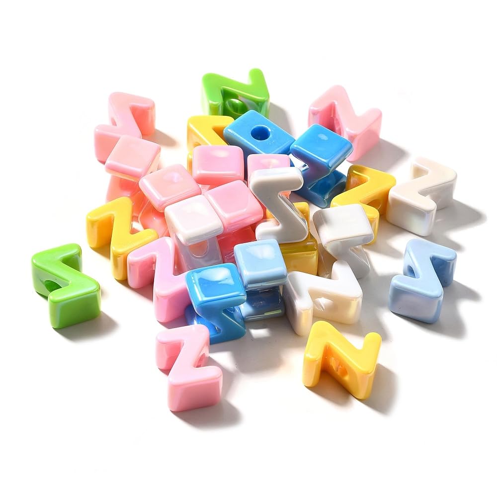 DanLingJewelry 40Pcs Random Rainbow Large Letter Z Acrylic Beads AB Colour Iridescent Alphabet Keychain Beads for Bracelets Necklaces Jewellery Making โ image 1