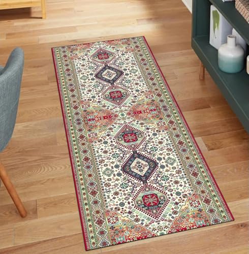 Alfombra de pasillo multicolor estilo vintage lavable de alta resistencia 2