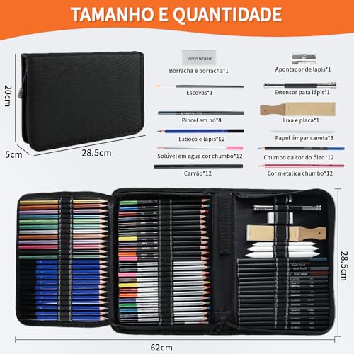 Kit de Desenho Profissional Lápis 72 Pçs/Conjunto, Lápis de Cor Profissional, Esboço E Lápis, Inclui