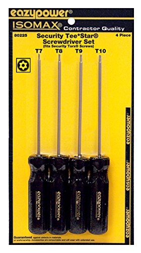 Image of Eazypower 80225 4-Pack T7,T8,T9,T10 Security Tee*Star Isomax 9-inch Screwdriver (Fits Security Torx Screw)