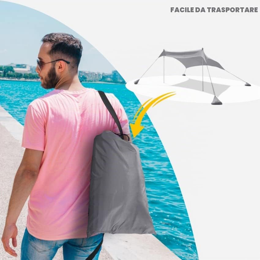 Tenda Spiaggia Mare Gazebo Portatile 2,3 x 2,3 m Protezione UV Antivento Formentera - Grigio
