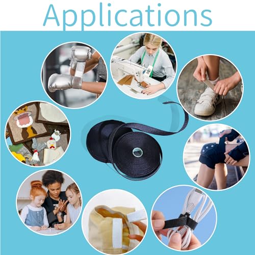 Image of 1 Inch x 33 Ft Sew On Hook and Loop Tape, Industrial Strength Nylon Fabric Fastener Strips for Clothing, Crafts, DIY, Bags, Easy Sew in, Strong, Black (Pack of 2)