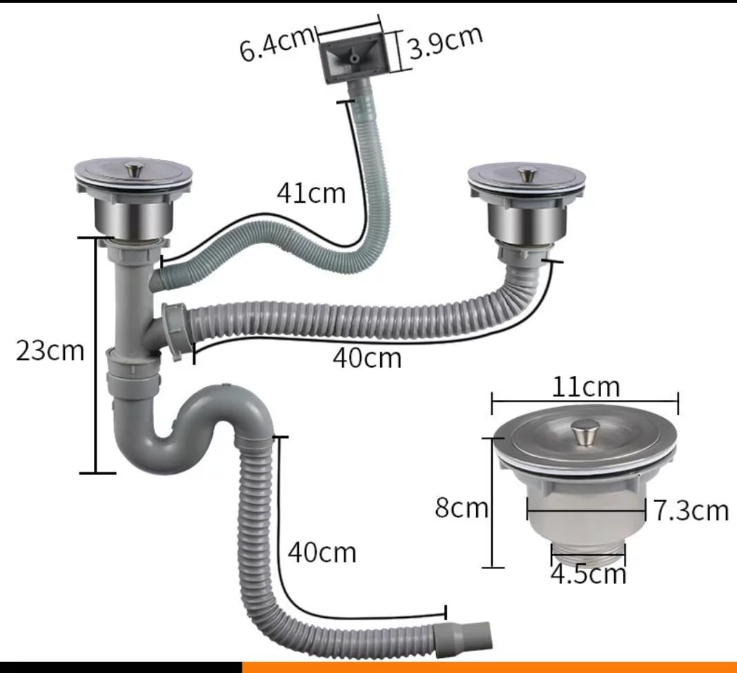 Kit de vidange pour Double évier de Cuisine, Tuyau de vidange Flexible pour évier de Cuisine de 11 cm, kit de plomberie en Acier Inoxydable courbé en S avec Double Drain,