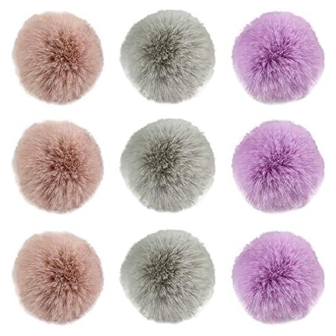 Migaven 9pcs Fluffy Faux Rabbit Fur Pompom 5cm Ball with Elastic Cord Assorted Colors for Keychain Shoes Knitting Hat Bag Accessories Cover