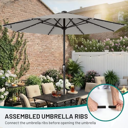 Image of AreShark 11FT Large Patio Umbrella with Solar Lights, Lighted Solar Umbrella with Crank, Outdoor Table Market Umbrellas for Garden, Deck, Backyard, Pool and Beach, Light Gray