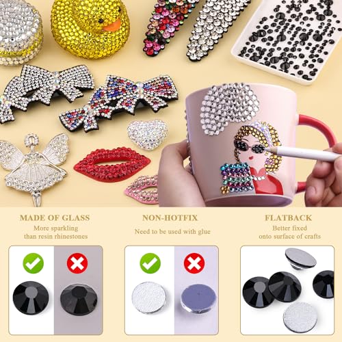 Image of 2000PCS SS12 /3mm Crystal Glass Rhinestones for Bedazzling (Jet Black) | Flatback Rhinestones for Crafting DIY Crafts Nail Art Makeup Decoration, Gems Diamond Charms for Tumbler Shoes Clothing Mug