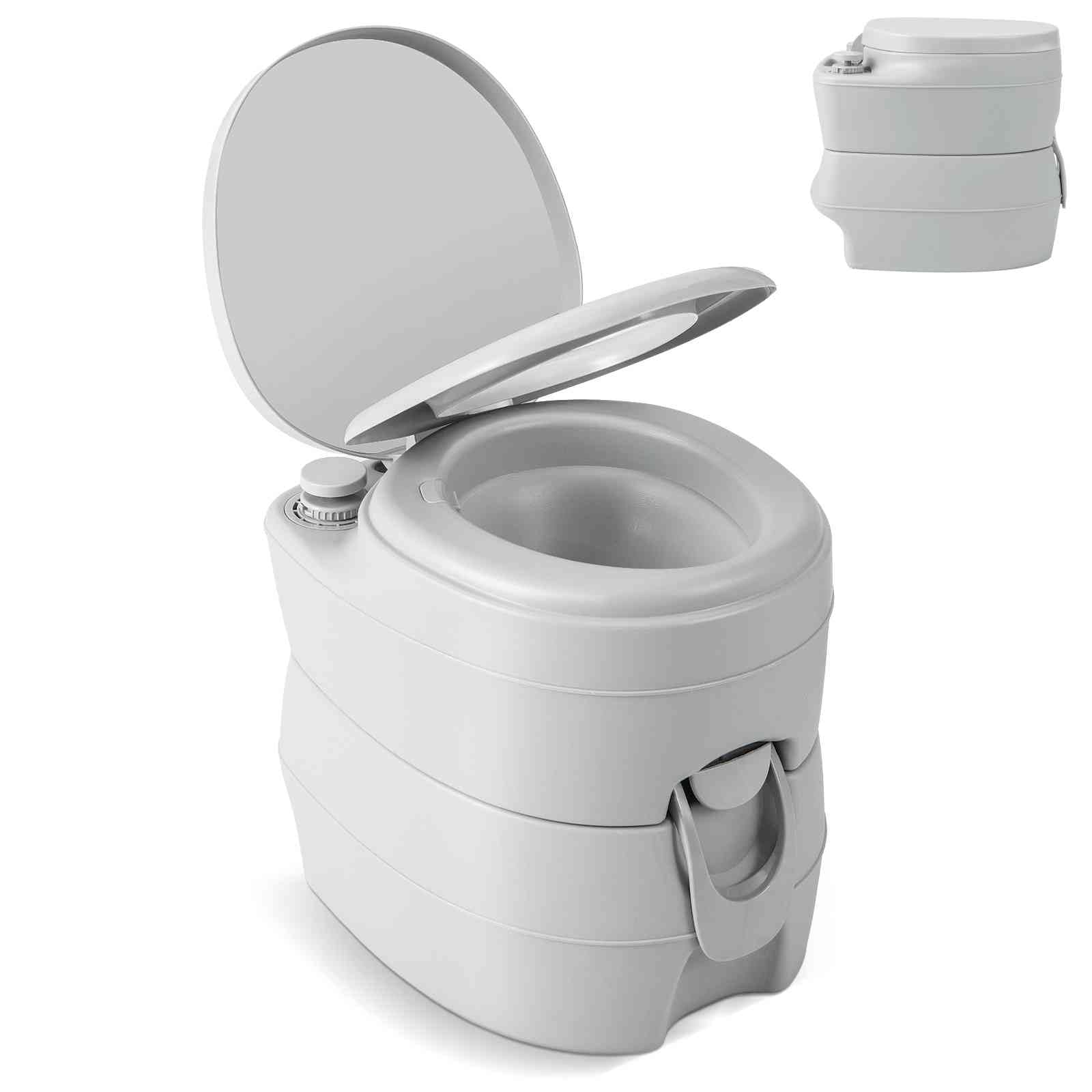 TANGZON 20L Portable Toilet Camping Porta Potty, 150 KG Travel Toilet Potty Seat with Waste Tank, Flush Pump, Indoor Outdoor Dual Outlet Commode with Handles for Camping Fishing Boating (Grey)