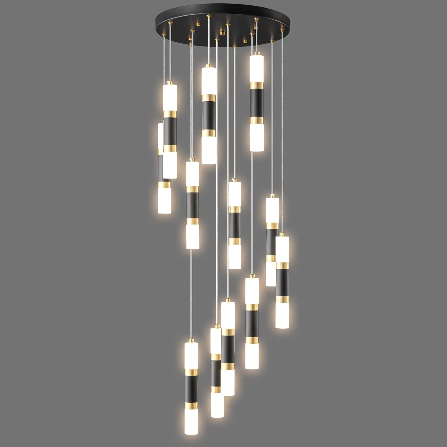12-Light Chandelier LED 72W Dimmable Chandeliers for Entryway Pendant Light Fixture Chandeliers for Staircase Lobby Black Gold Lighting Modern High Ceiling Chandelier