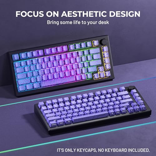 Image of HITIME XVX Shine Through Keycaps w /IMD Tech, Custom Topographic Keycaps 60 75 100 Percent, Purple Key Cap Set 118 Keys Lines Backlit, OEM Profile Side Printed for Keyboards
