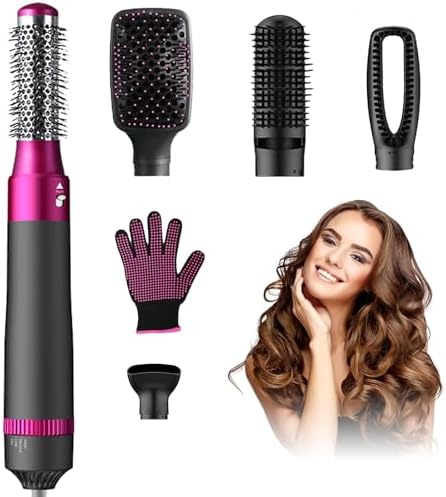 Hair Dryer Brush 5 in 1 Blow Dryer Brush Negative Ionic Hot Air Brush & Volumizer Styler with Interchangeable Brush Head Hair Dryer with Comb for Hair Drying Straightening Curling Styling