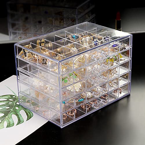 Boîte de rangement de boucles d'oreilles en acrylique transparent à 5 tiroirs