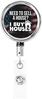 I Buy Houses Metal Badge Holder Retractable Heavy Duty Badge Reels Holder for Office Hospital Card Name Tag Key
